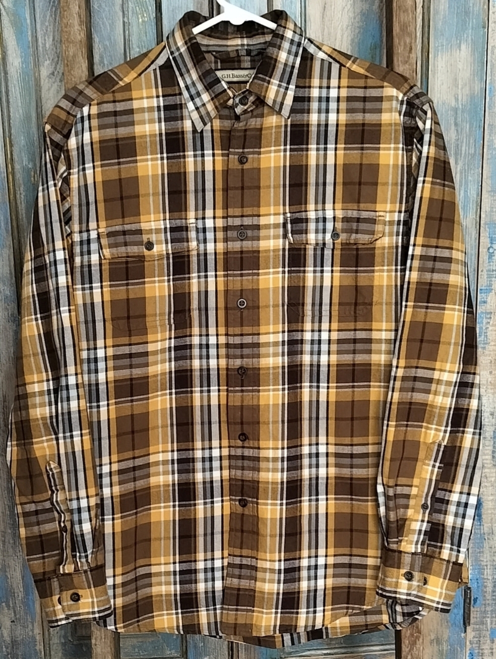 Men's G.H. Bass & Co. Plaid Cotton Button Down, Heavier Weight, Sz M